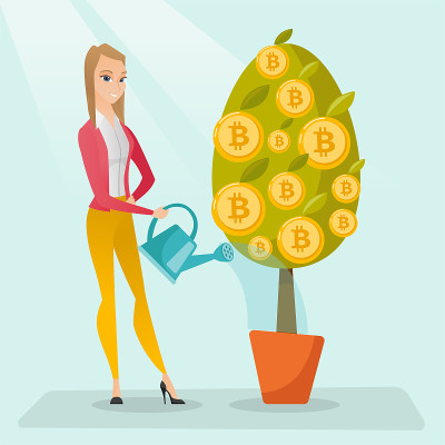 女商人用比特币浇树