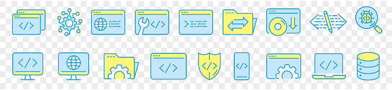 编程行图标集向量插图