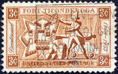 美国邮票展示提康德罗加堡和伊森·艾伦(1955年)