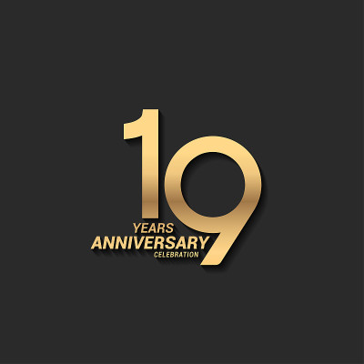 19周年纪念设计股票插图。公司简介、小册子、传单、杂志、宣传册、海报、网页、请柬、贺卡等金周年庆典会
