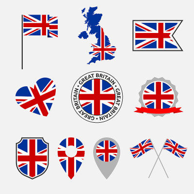 United kingdom flag icons set, national symbol of 
