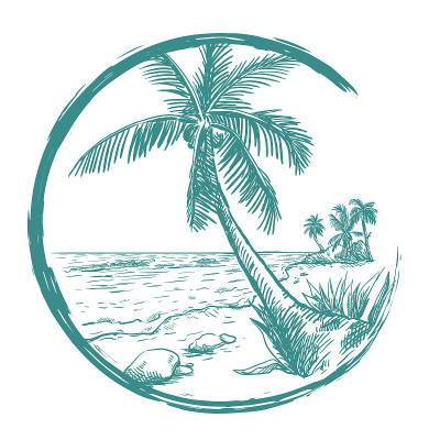 海滩和棕榈树。夏天的时间