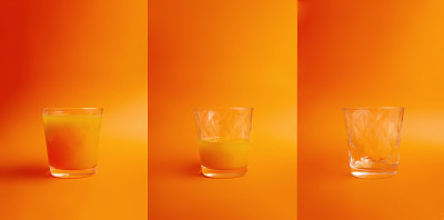倒橙汁的三联画过渡杯