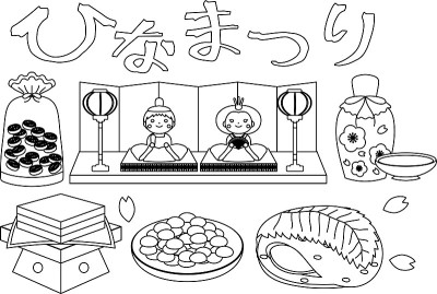 可爱的日本娃娃节女孩的轮廓