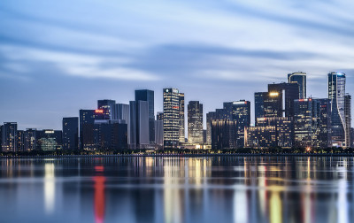 杭州城市建筑天际线夜景