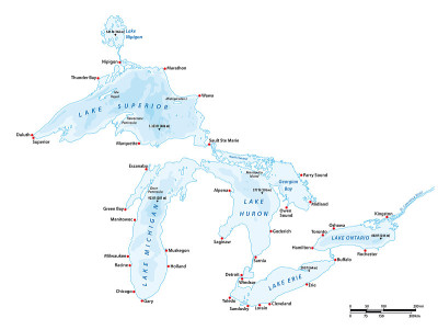 矢量地图的五大湖，美国，加拿大