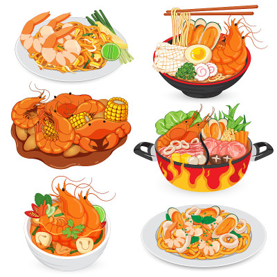 海产品品种插画载体
