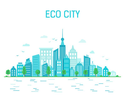 城市景观。海报与生态绿色城市。