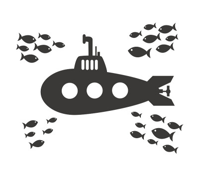 潜艇矢量插图设计与鱼