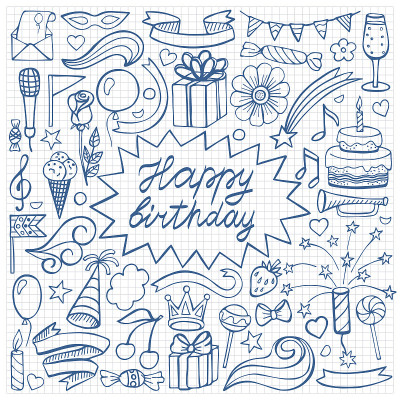 生日快乐手绘在方纸上