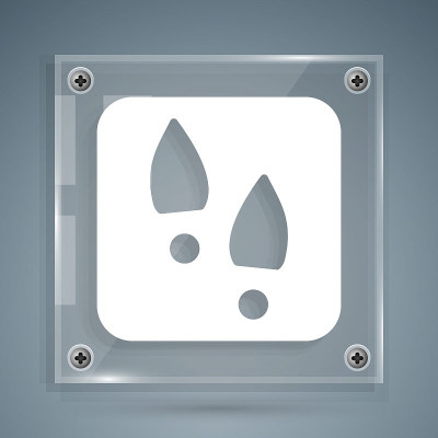 White Human footprints shoes icon isolated on grey