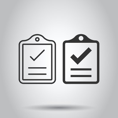 Document checklist icon in flat style. Report vect