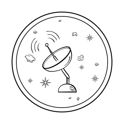 抛物型卫星天线。数据传输设备，无线电信号接收设备，空间探索设备。