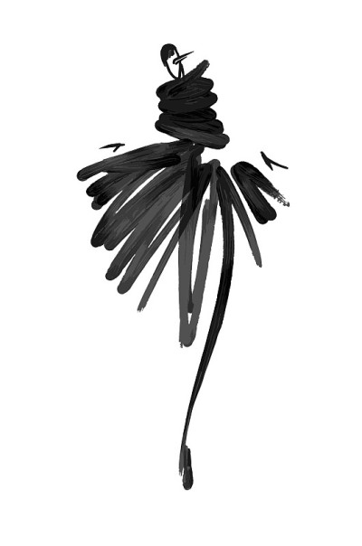 时尚女孩素描手绘，程式化轮廓孤立。向量时装插图。