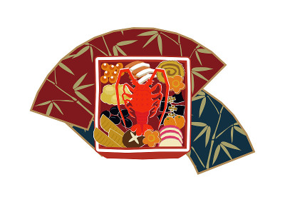 新年的材料。大锅菜插图。新年的菜肴。日本新年。