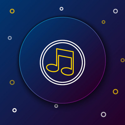 线条音乐音符，音调图标孤立在蓝色背景。色彩斑斓的轮廓的概念。向量