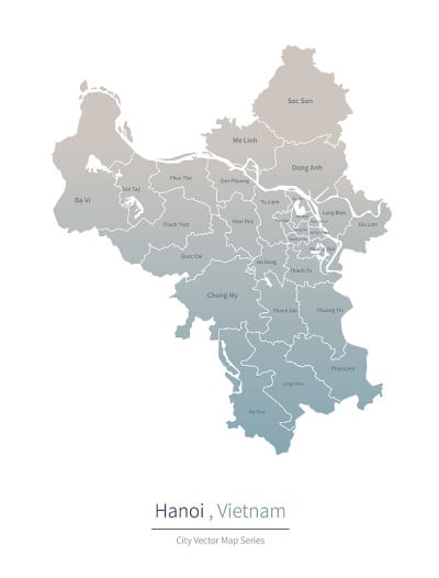 河内的地图。越南主要城市的矢量地图。