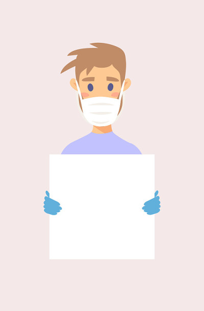 男女角色同板。卡通人物戴着手套戴着面具。孤立的《阿凡达》。平面插图保护男人和女人的脸。手绘矢量画安全