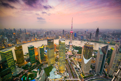 中国上海的空中城市景观
