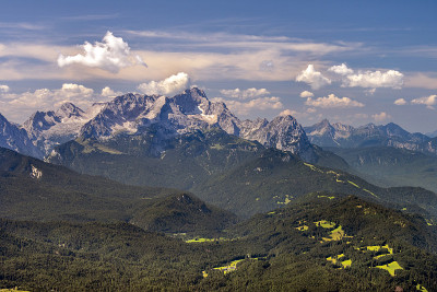 德国巴伐利亚Zugspitze山的鸟瞰图