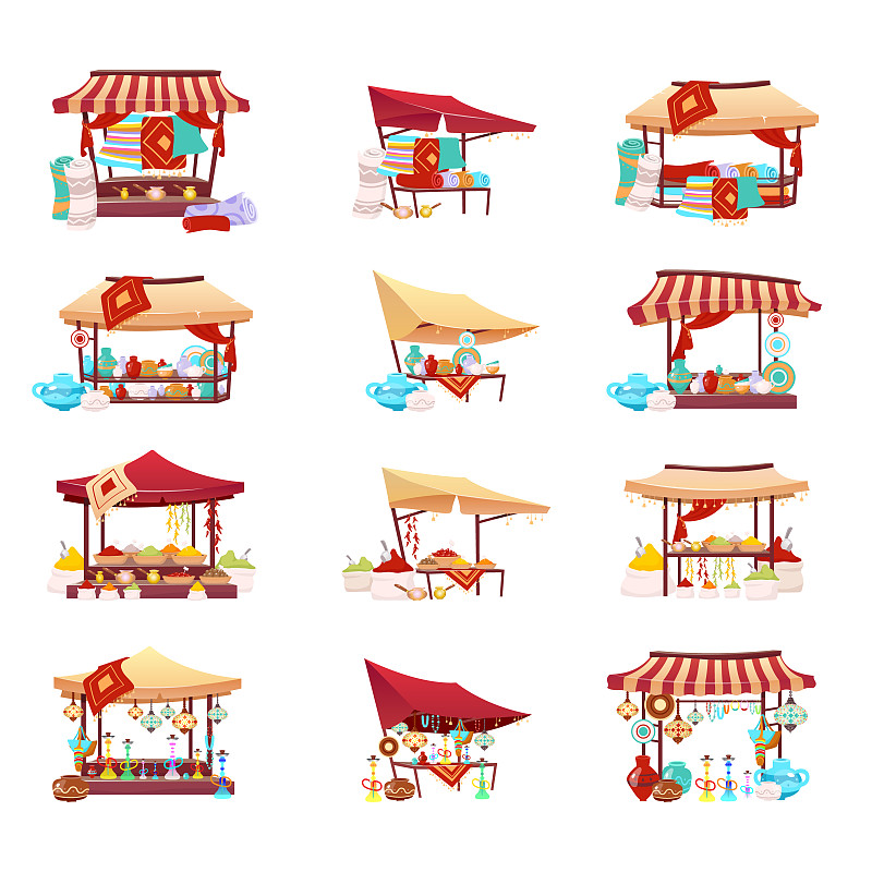 Bazaar trade tents cartoon vector illustrations se