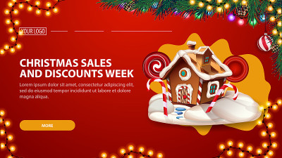 Christmas sales and discount week, red banner with