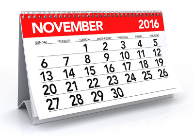 2016年11月日历