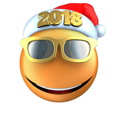 3d橙色表情微笑与2018圣诞帽
