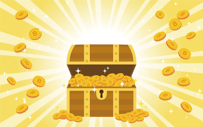 矢量插图的许多金币。比特币
