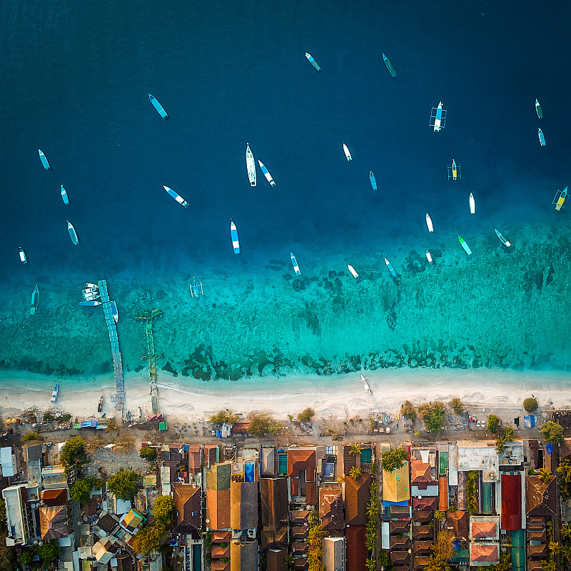 Gili Trawangan印尼龙目岛的空中镜头