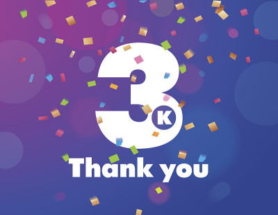 祝贺3K的粉丝感谢横幅背景与五彩纸屑