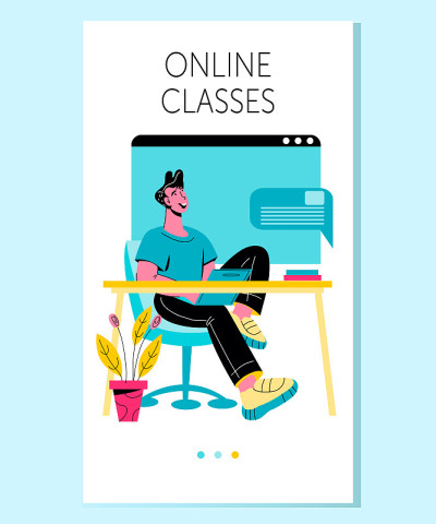 移动页面在线教育应用与女性平面矢量插图。