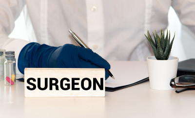 Surgeon word cloud collage, healthcare concept bac
