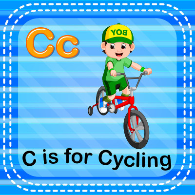 识字卡片中的字母C代表骑自行车