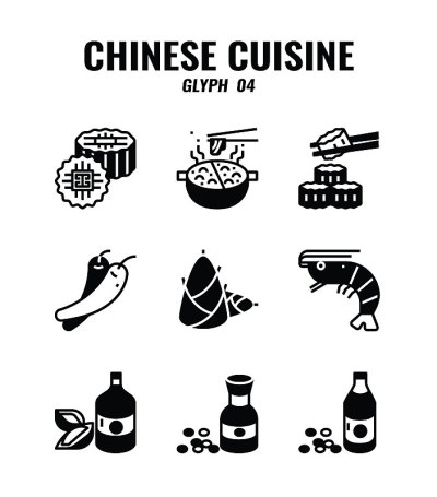 字形或立体图标的中国传统食物和烹饪。图标set4