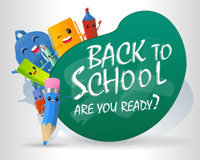 Back to School concept with chalkboard, stationery