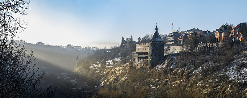 乌克兰Kamianets-Podilskyi的Smotrytsky峡谷和河流