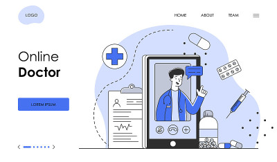 Male doctor is working online via smartphone appli