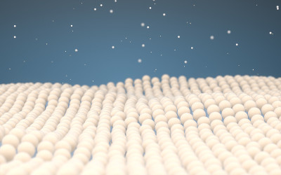 蓝色背景的细胞膜，3d渲染。