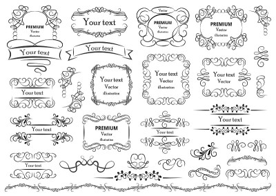Calligraphic design elements . Decorative swirls o