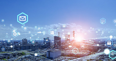 智慧城市与通信网络概念。5克。物联网(IoT)。电信。