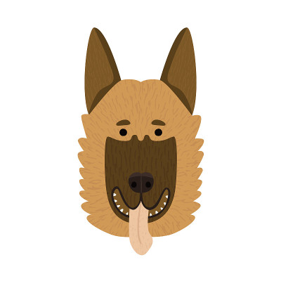 可爱的德国牧羊犬矢量肖像在白色的背景。