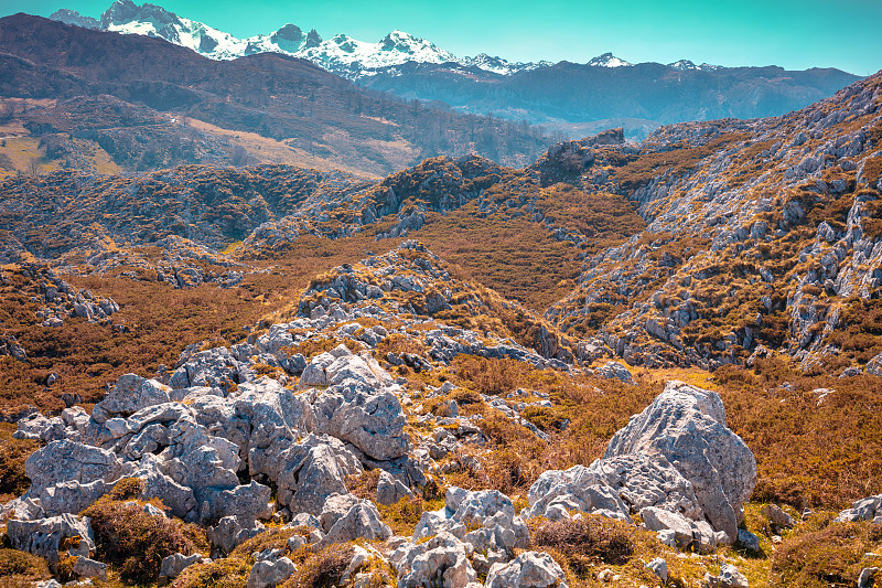 落基山的风景。坎塔布里安山，欧洲皮科斯国家公园，西班牙，欧洲