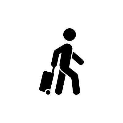 乘客图标。旅行包图标。拉袋子滚动。男人拿着手提箱标志。旅游交通。货物交付。矢量在孤立的白色背景。每股