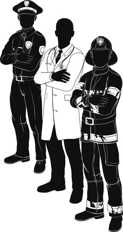 警察、消防员、医生、紧急救援队剪影
