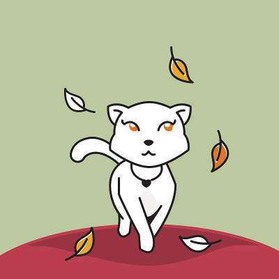 美丽的猫行走秋天秋叶季节卡通
