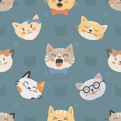 无缝潮猫图案矢量插图