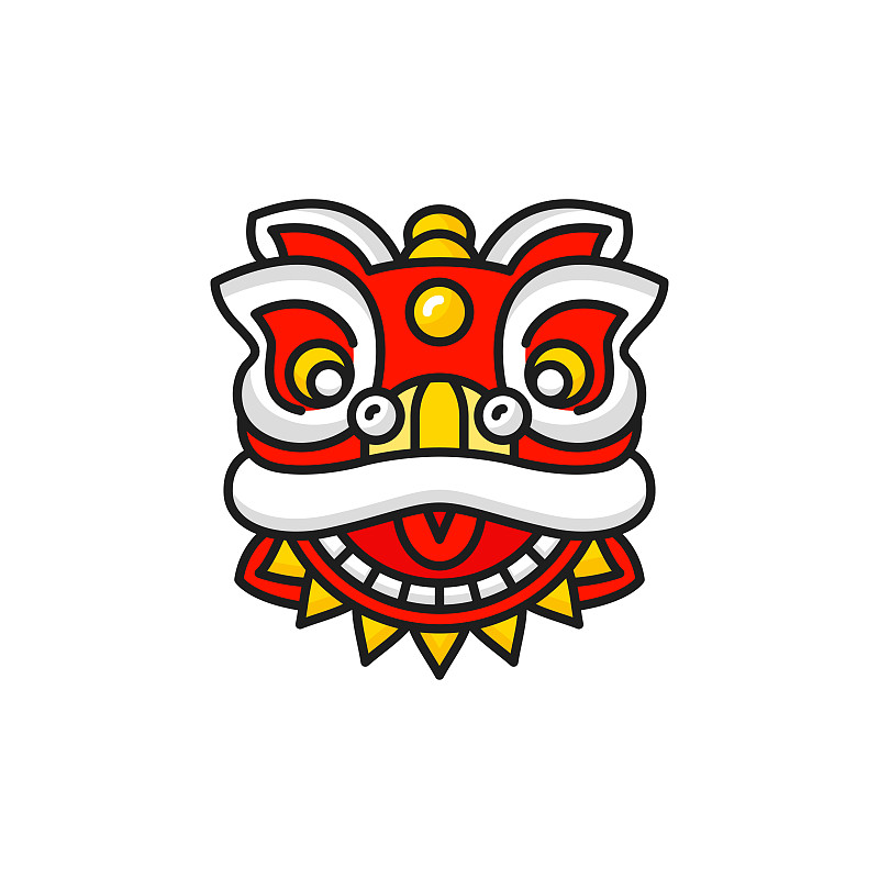 中国舞狮头孤立色线图标