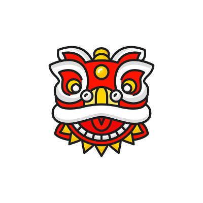 中国舞狮头孤立色线图标