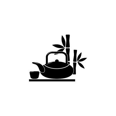 有茶杯和竹子图案的茶壶。茶道。水疗中心图标。元素放松和休息图标。优质的平面设计。标志，大纲符号收集图